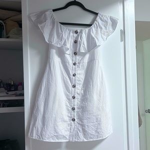 Zara Classic White Cotton Off Shoulder Dress